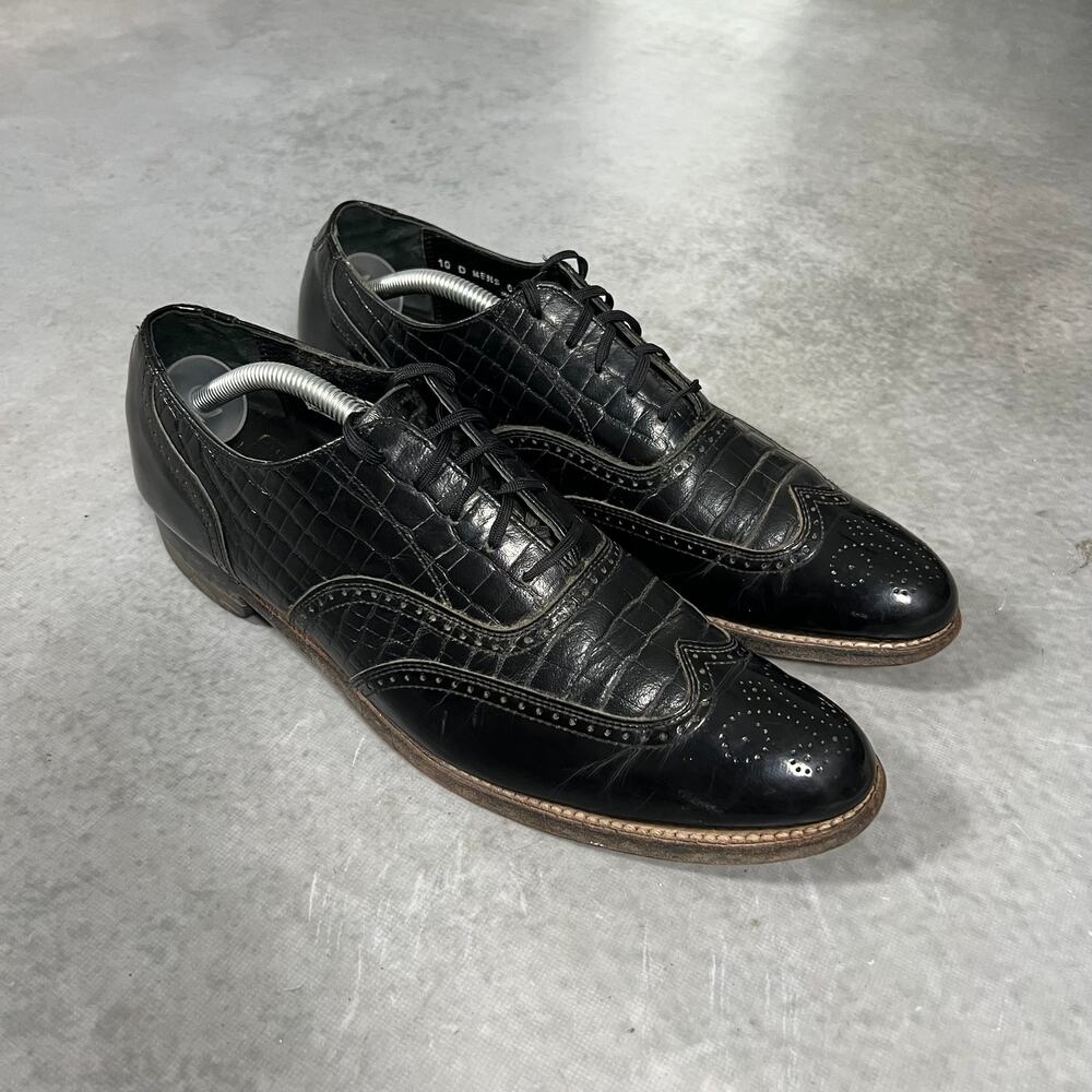 Stacy Adams Dayton Black Patent Alligator Print Leather Oxford Shoes Size 10 D
